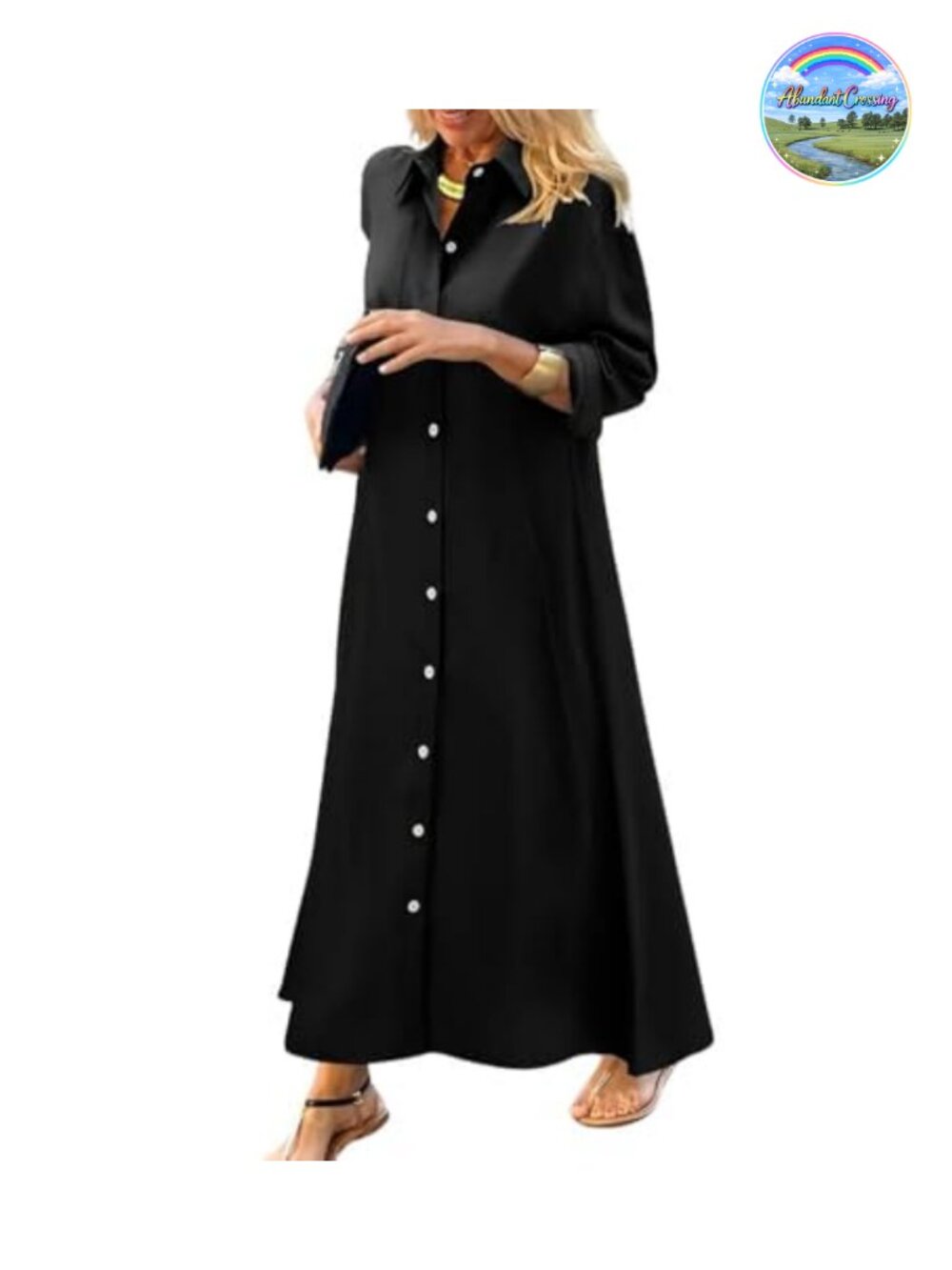 Women's Button Down Maxi Shirt Dress Long Sleeve A-Line Tunic with Pockets